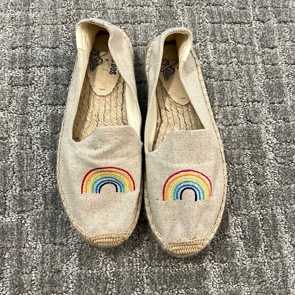 Soludos Natural Canvas Espadrilles with Rainbow Embroidery